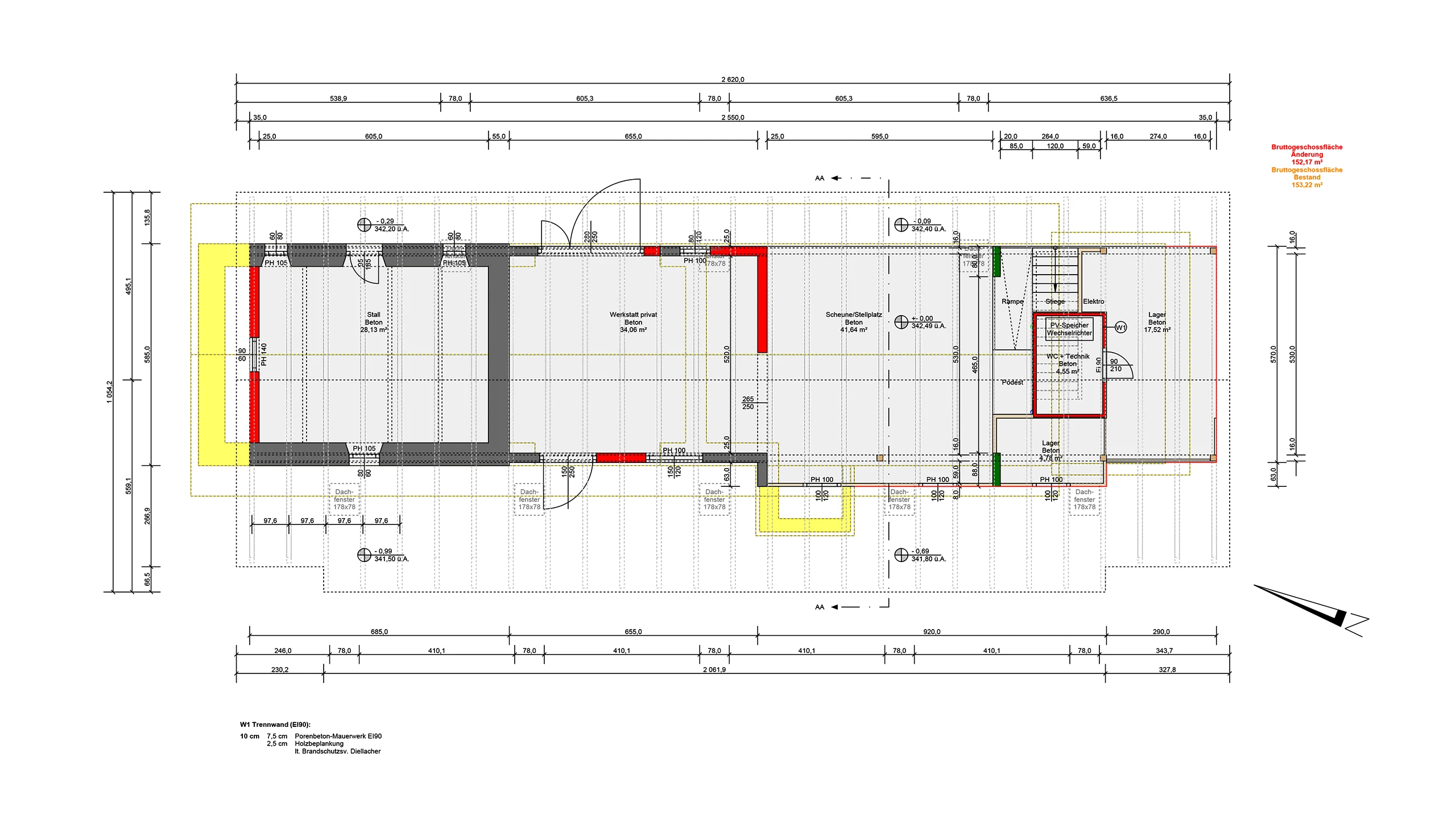 Digitalisierter Einreichplan Projekt Feuerstein