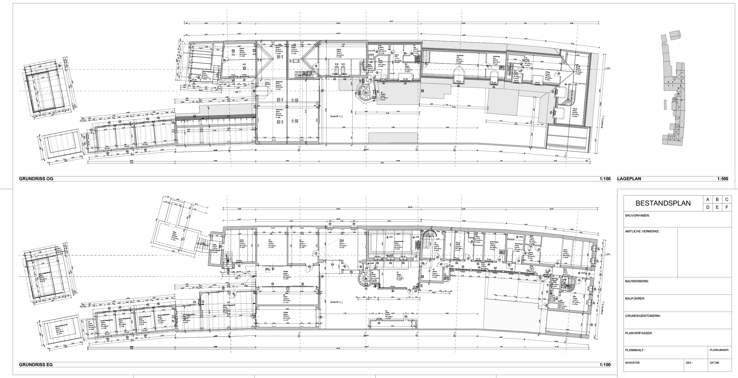 Architektonischer Einreichplan für ein Wohnhaus mit Grundrissen des Ober- und Dachgeschosses sowie 3D-Visualisierungen der Fassade – erstellt von ck – Zeichenbüro e.U., Wien. Gezeigt werden Wohnungsaufteilungen, Baugrenzen, Erschließung, Lift und PV-Anlage.