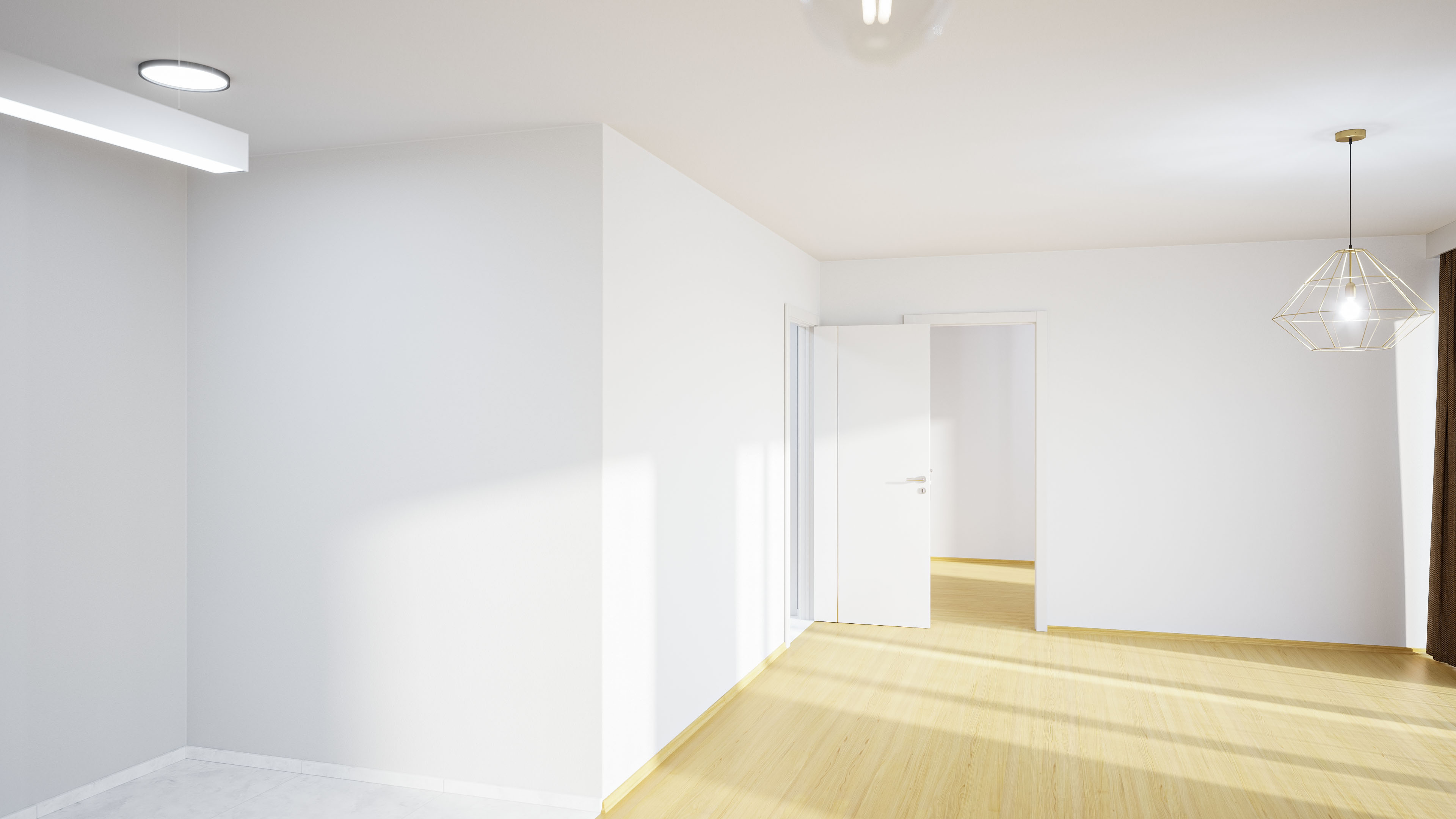 Leere Raumvariante als Vergleich in einer virtuellen 360 Grad Tour